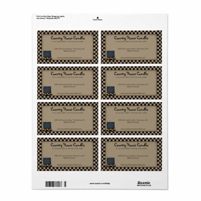 Rústica Vela Primitiva Xadrez País Etiqueta (Toda a folha)