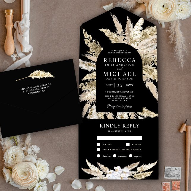 Rústico Boho Grama Pampas Arco Preto Casamento (Criador carregado)
