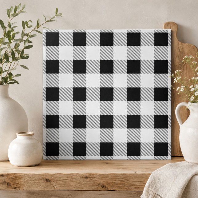 rústico charme de casa de fazenda xadrez preto e b (rustic farmhouse chic black and white plaid ceramic tile)
