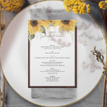 Rústico Elegante Girassol, Menu de Casamento do Pa<br><div class="desc">Apresentando nossos Cartões de Menu Rustic Sunflower, perfeitos para adicionar um charme quente e country ao seu dia especial. Estas cartas de tamanho A7 apresentam um design lindamente trabalhado que mostra girassóis vibrantes, simbolizando a adoração e a lealdade, colocados contra um pano de fundo rústico. Ideal para casamentos de outono...</div>