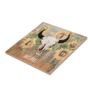 Rústico Girassóis Touro Vaca Crânio Ocidental