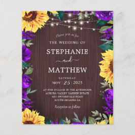 Rústico Girassol Luzes Roxas Casamento Orçamental