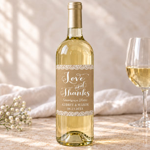 Rústico Kraft e Etiqueta de Vinho de Casamento com
