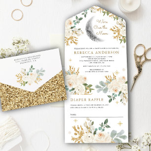 Rustico Marfim Dourado Floral Boho Lua Chás de Beb