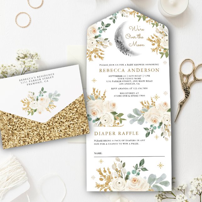 Rustico Marfim Dourado Floral Boho Lua Chás de Beb (Criador carregado)