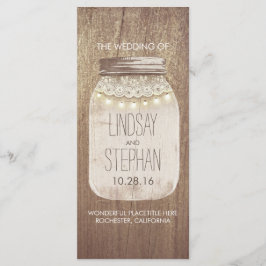 rústico mason jar lace leves programas de casament