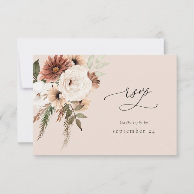 Rústico Neutro Boho Floral com RSVP de Refeição S2 (Frente)