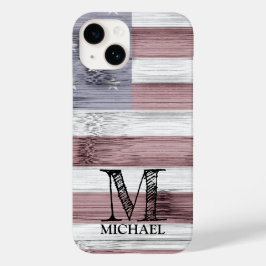 Rústico Red White Blue Madeira EUA bandeira Monogr