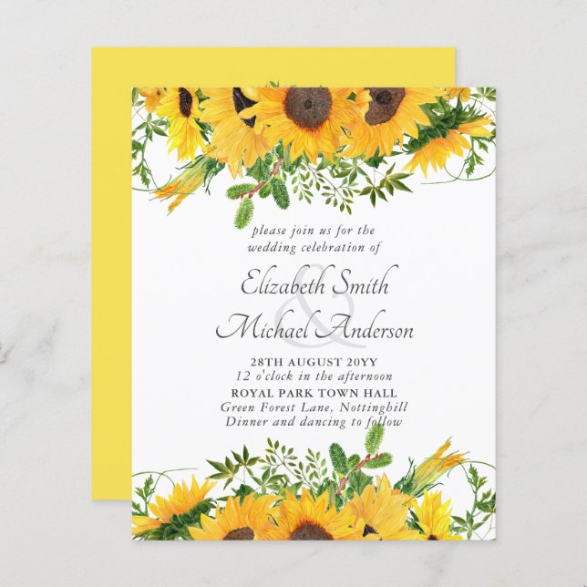 Rústico Sunflower Themed Casamento Orçamento (Frente/Verso)