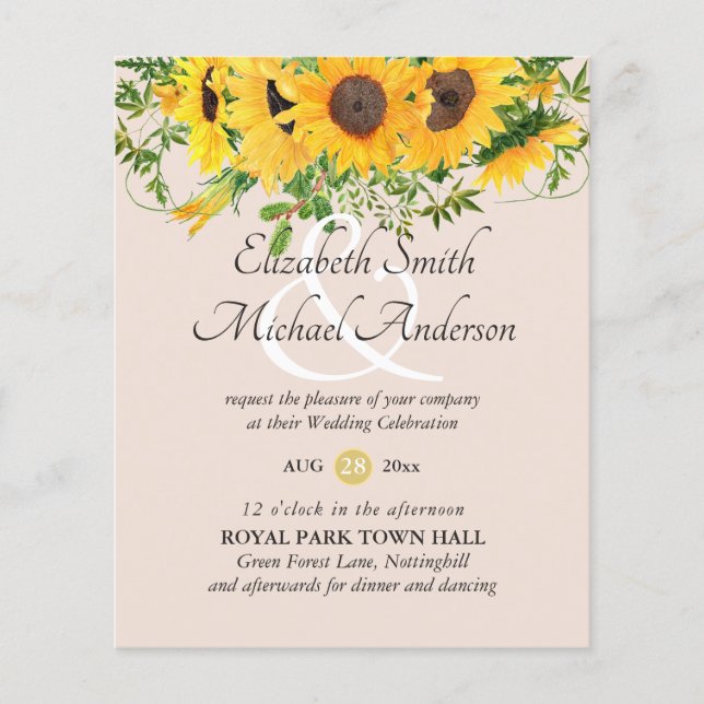 Rústico Sunflower Themed Casamento Orçamento (Frente)