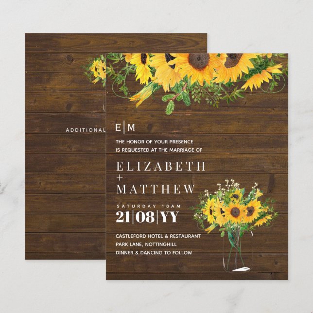 Rústico Sunflower Themed Casamento Orçamento (Frente/Verso)