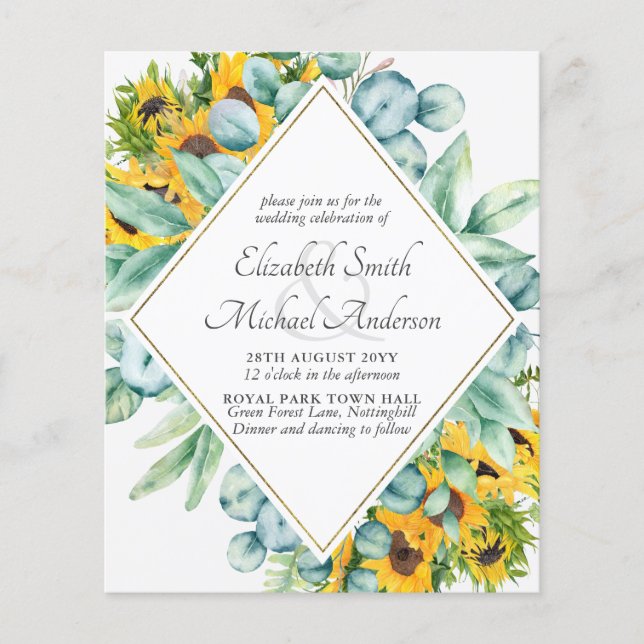 Rústico Sunflower Themed Casamento Orçamento (Frente)