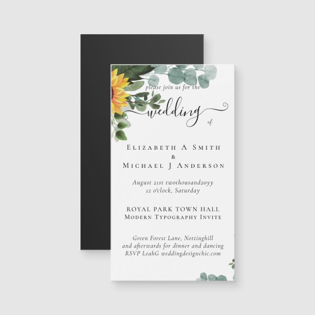 Rústicos Girassóis Eucalyptus Deixa Casamento (Frente/Verso)