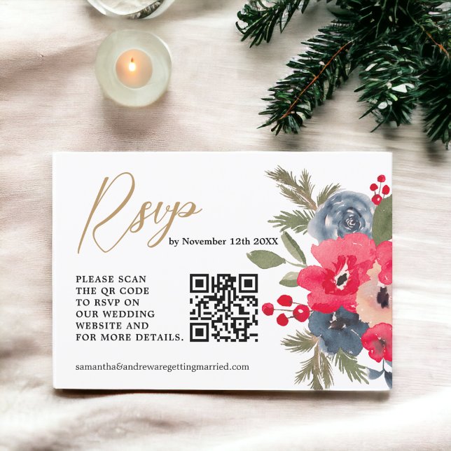 RusticWinter Floral Watercolor Casamento Rsvp qr (RusticWinter Floral Watercolor Wedding Rsvp qr)