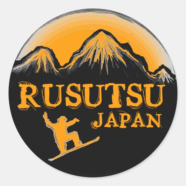 Rusutsu Japan Snowboarder adesivos cor de laranja (Frente)