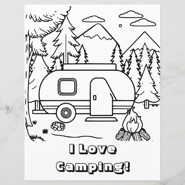 RV Camper e Campfire | Página de Coloração (Frente)