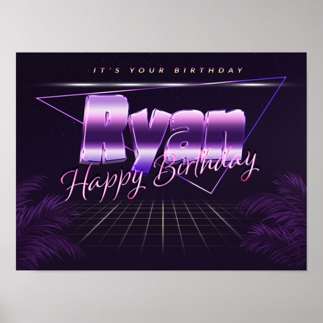 Ryan Name Vorname lila retro Poster Geburtstag (Frente)