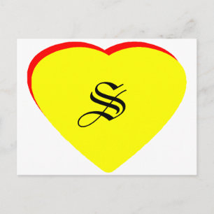 "S" Casamento Vermelho Amarelo Coração Convite O M