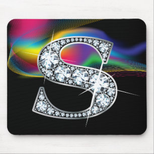 "S" Diamond Bling com Rainbow Swirl Mousepad