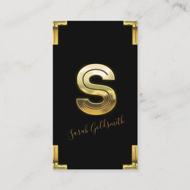 S Inicial e Cartão de visita de Bordas Douradas (Frente)