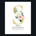 S Letter Monogram with Flowers Poster<br><div class="desc">Gifts for girls,  for birthdays,  baptisms,  or baby shower</div>
