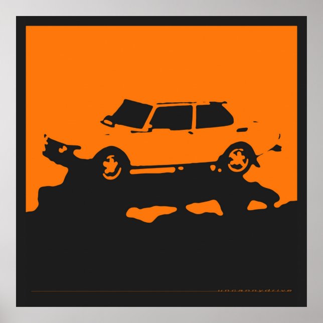 Saab 99 EMS - Laranja sobre poster negro de carvão (Frente)