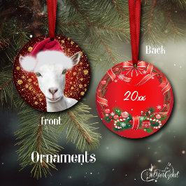 Saanen Dairy Goat Santa Hat Enfeites de natal