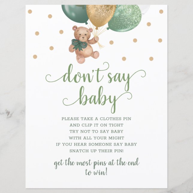 Sábio do Urso do Teddy Verde Não Diga Jogo do Bebê (Frente)