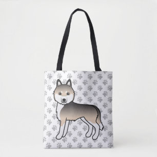 Sable Siberian Husky Cartoon Dog & Paws Tote Bag