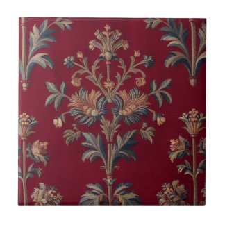 Sac broderie medievale fleurie en rouge bordeaux