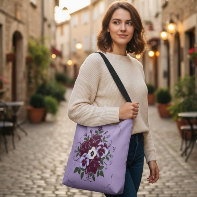 Sac Tote Bag Réglable Floral - Bouquet de Violette (Criador carregado)