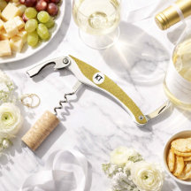 Saca-rolhas com Glitter Dourado Chic e Monograma