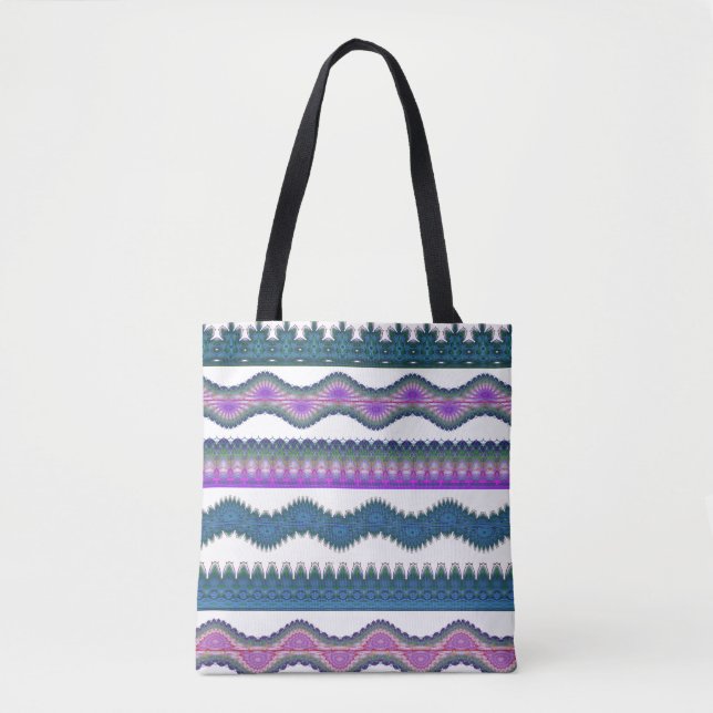Saca Tote com Padrão Zig Zag Tribal Boho  (Frente)