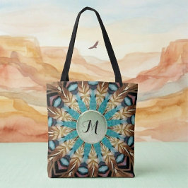 Saca Tote Mandala Teal, marrom, azul e Verde com P