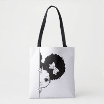 Saca Tote Minimalista com Menina Afro Bonita Espia