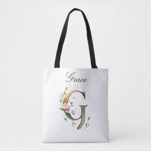 Saca Tote Personalizada com Letra G Floral em Dour