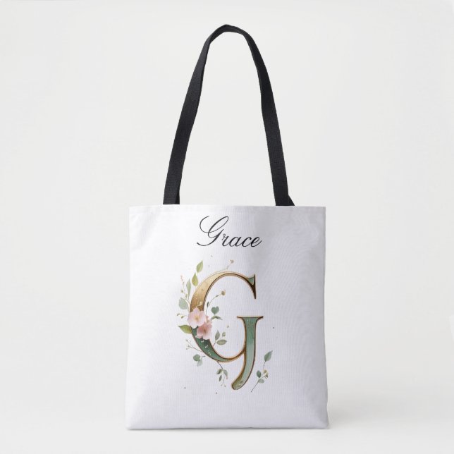 Saca Tote Personalizada com Letra G Floral em Dour (Frente)