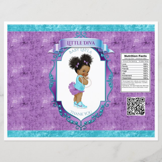 Saco de Batata Frita Roxo para Bebê Afro-Americana (Frente)