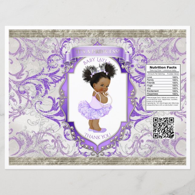 Saco de Batata Frita Roxo Prata Bebê Afro-American (Frente)