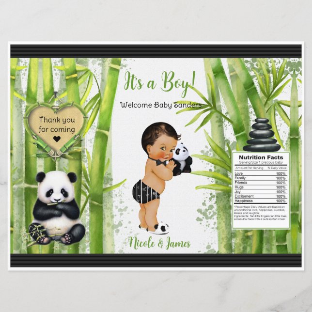 Saco de Batata Frita Tema Panda e Bambu Bebê Menin (Frente)