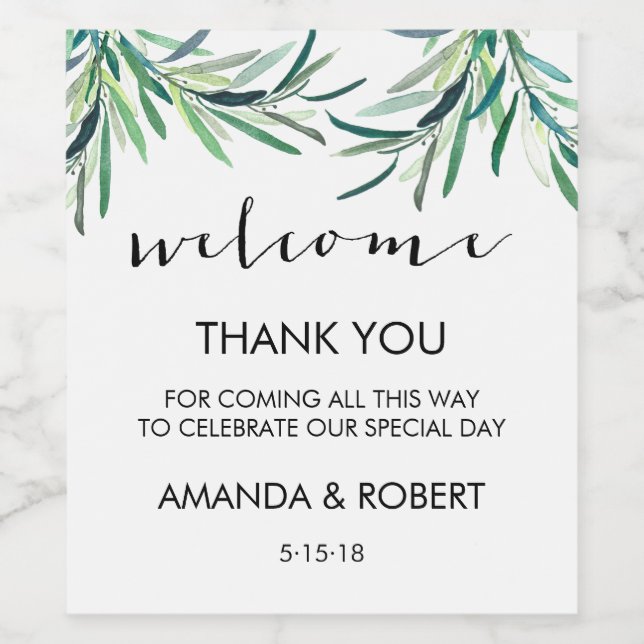 Saco de boas-vindas ou rótulo de vinho (Rótulo Único)