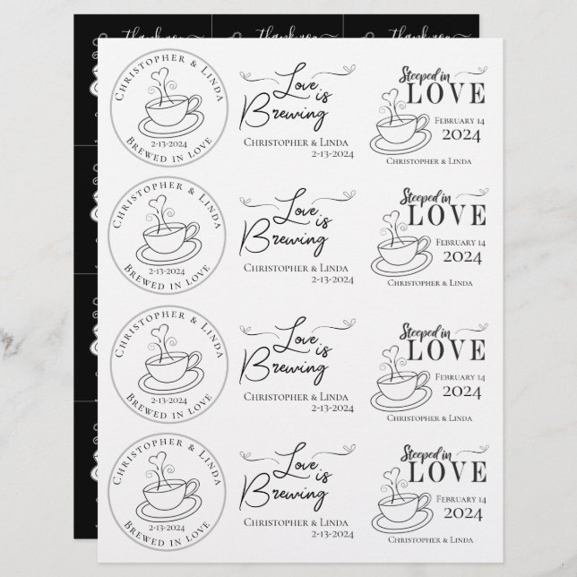 Saco de chá de casamento preto e branco (Frente/Verso)