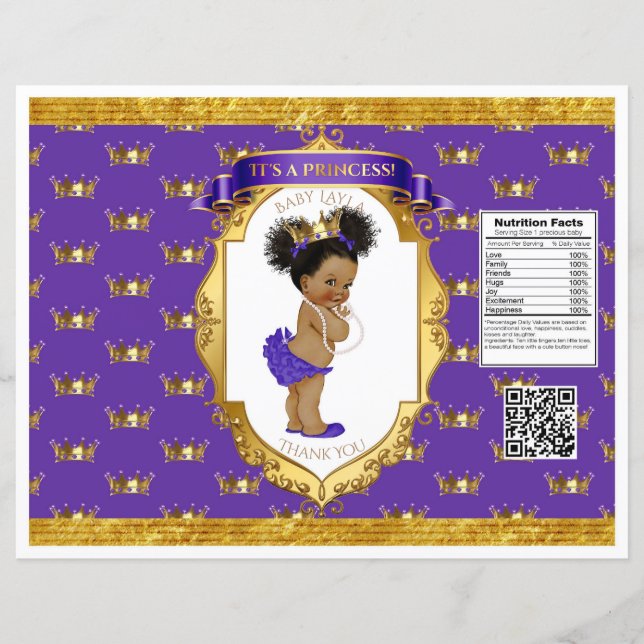 Saco de fichas roxas e douradas para menina negra  (Frente)