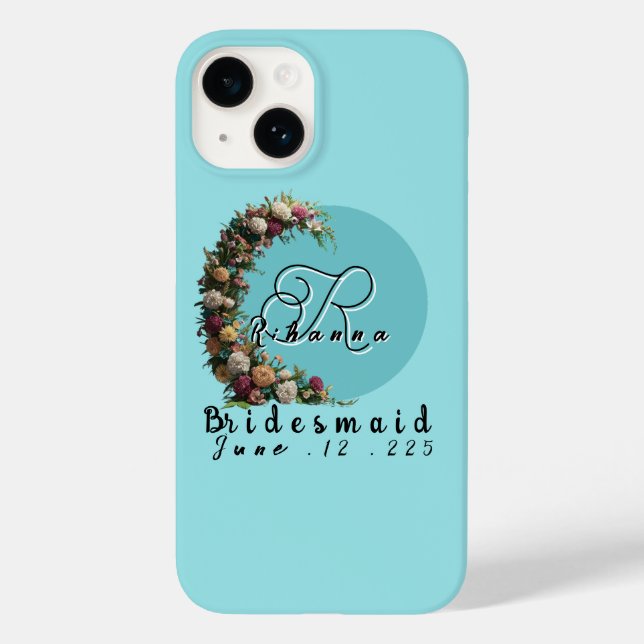 Saco de mão com monograma floral em azul verde | F (Verso)
