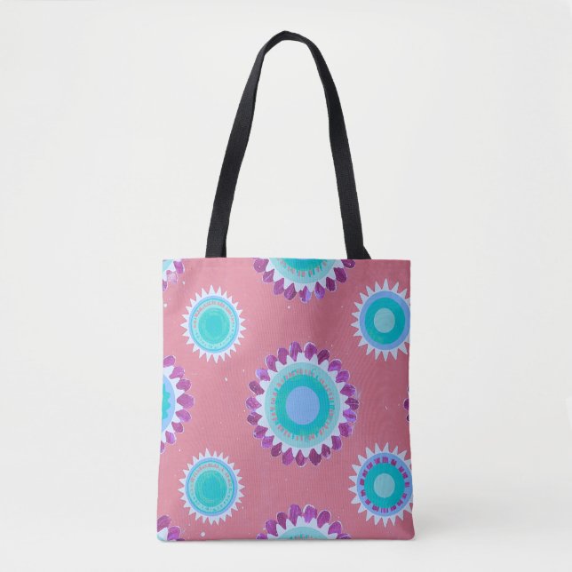 Saco de mão com padrão de flores alegres – Tote co (Frente)