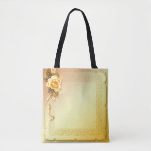 Saco de Tote All-Over-Impressão Rose Amarelo, Médi