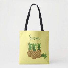 Saco de Tote Amarelo de Ananás Tropical Personaliz