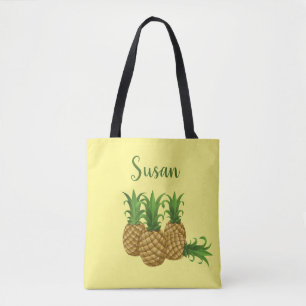 Saco de Tote Amarelo de Ananás Tropical Personaliz