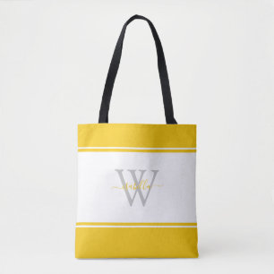 Saco de Tote Amarelo de Script de Raiz Moderna Mon