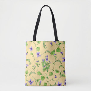 Saco de Tote Amarelo de Verão com Violetas